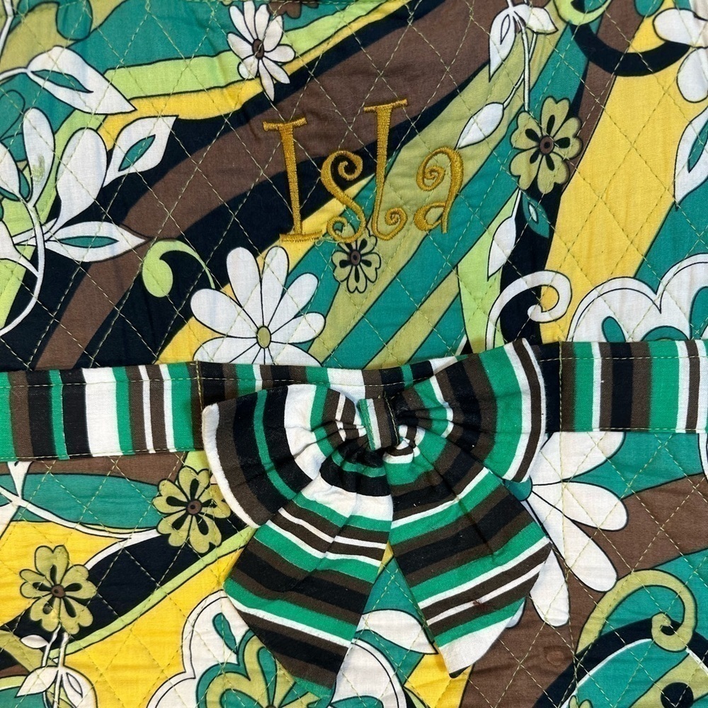 Belvah Quilted Floral Flower Cotton Large Tote Shoulder Bag Front Bow Accent - Picture 6 of 11